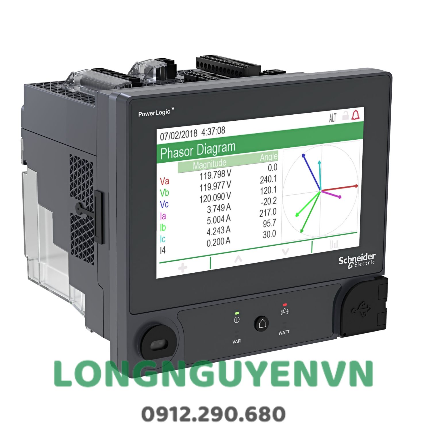 Đồng hồ PowerLogic™ ION9000, LVDC, ngàm DIN, Dòng điện đầu vào điện áp thấp, màn hình 192 mm, bộ chuyển đổi B2B, bộ HW